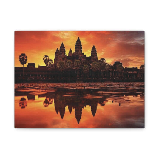 Angkor Wat Canvas print side angle showing depth and wooden frame detail