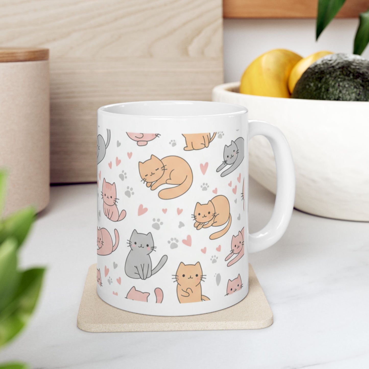 Ceramic Mug - Cute Cat Design, Perfect Gift for Cat Lovers
