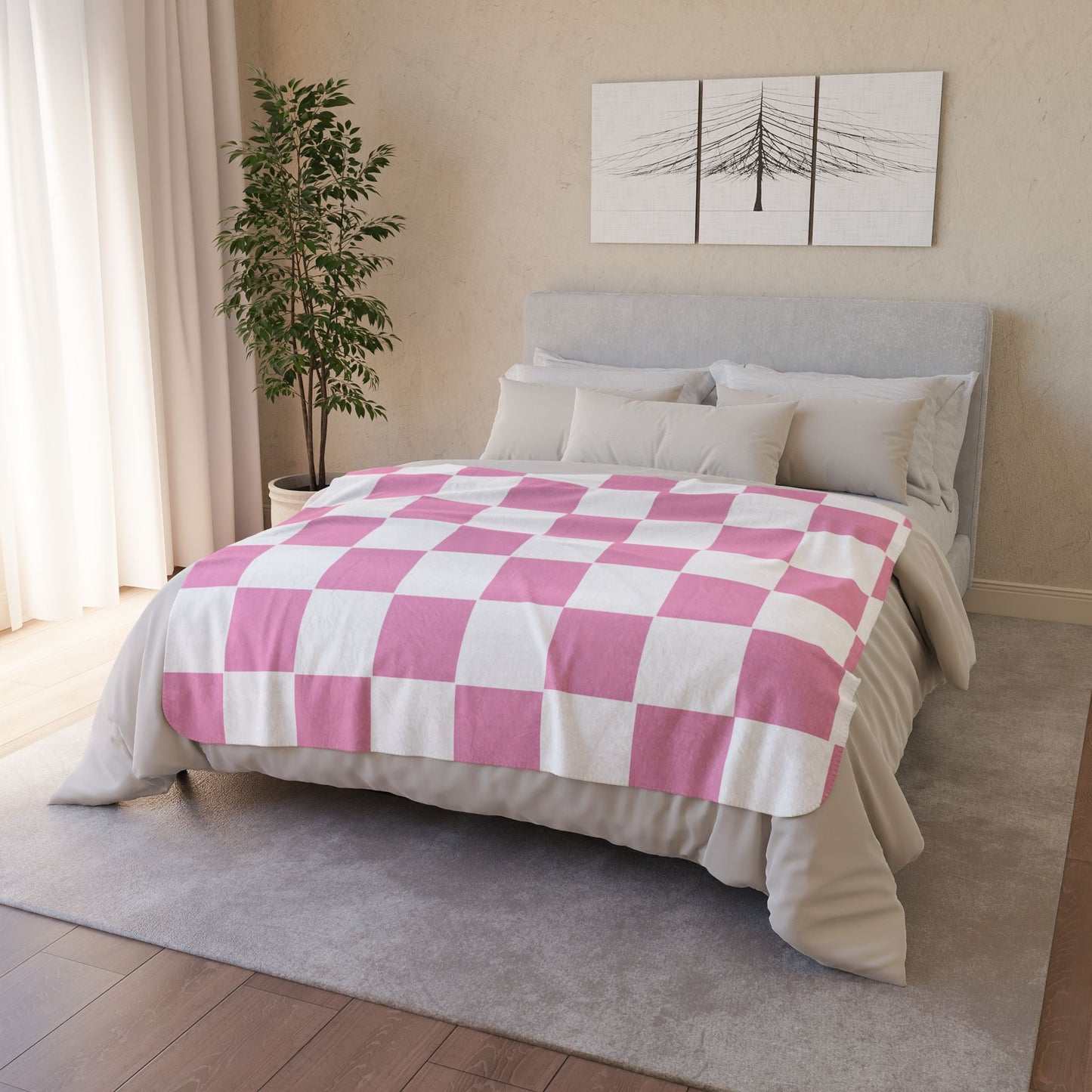 Pink Checker Fleece Sherpa Blanket, Movie Nights Blanket