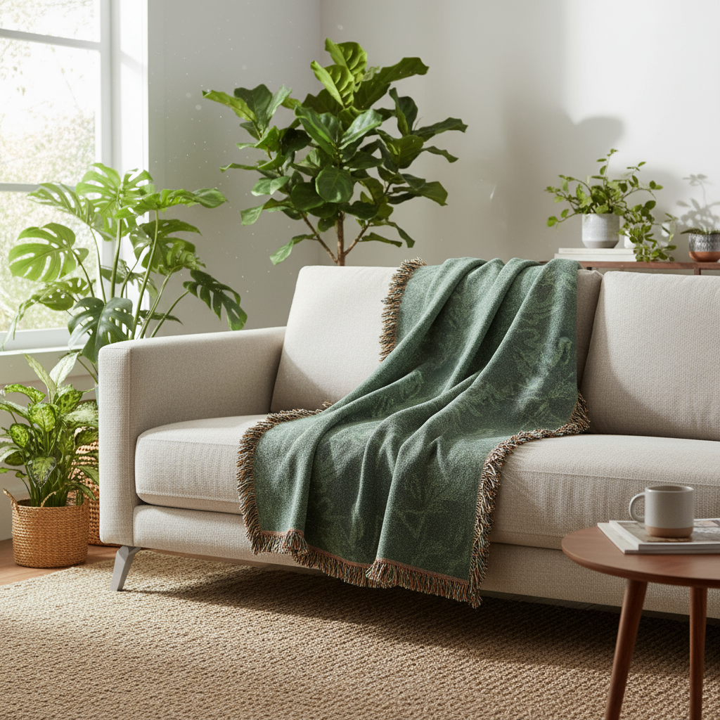 Cozy Woven Blanket with Nature-Inspired Design | Perfect for Home Decor, Gifts, Camping, and Picnics