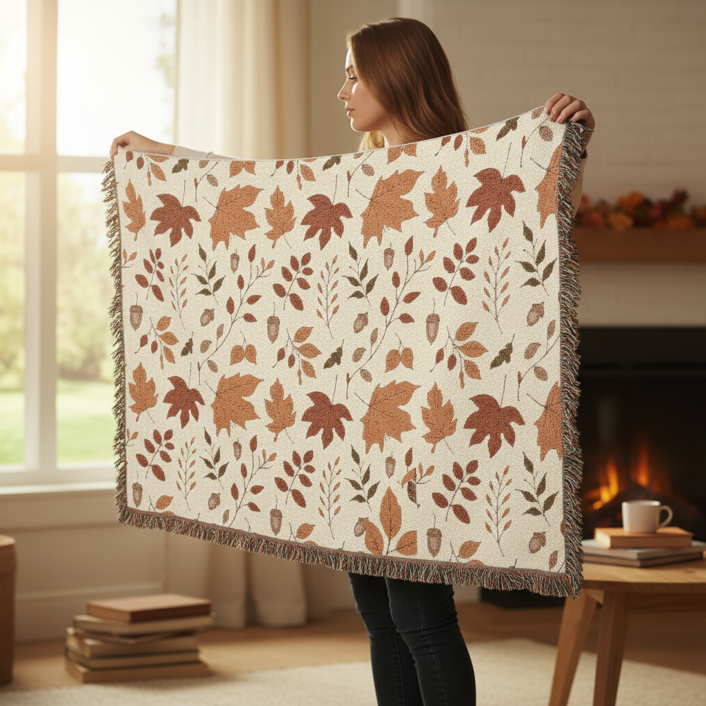 Autumn-Inspired Woven Blanket, Cozy Throw & Fall Decor