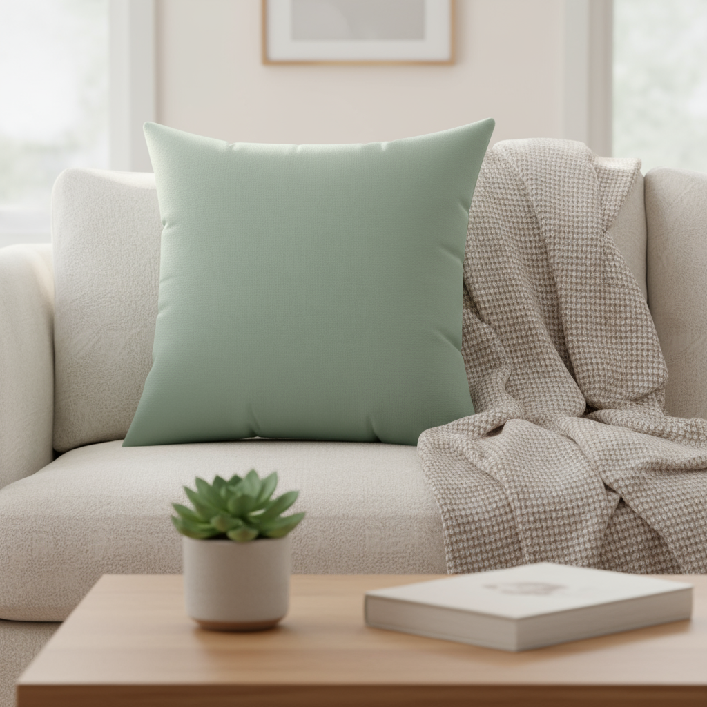 Sage Green Square Pillow - Neutral Throw Pillow | Cozy Home Decor Accent