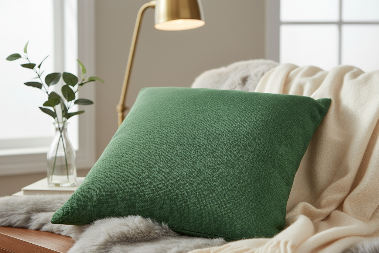 Green Square Pillow for Home Décor