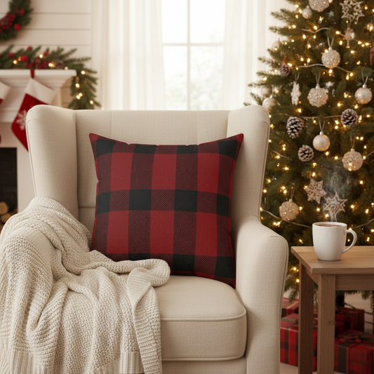 Buffalo plaid decorative pillow with classic check pattern, farmhouse throw cushion for rustic decor