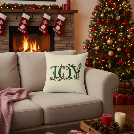 Festive holiday pillow on furniture, seasonal decorative throw for Christmas home aesthetic