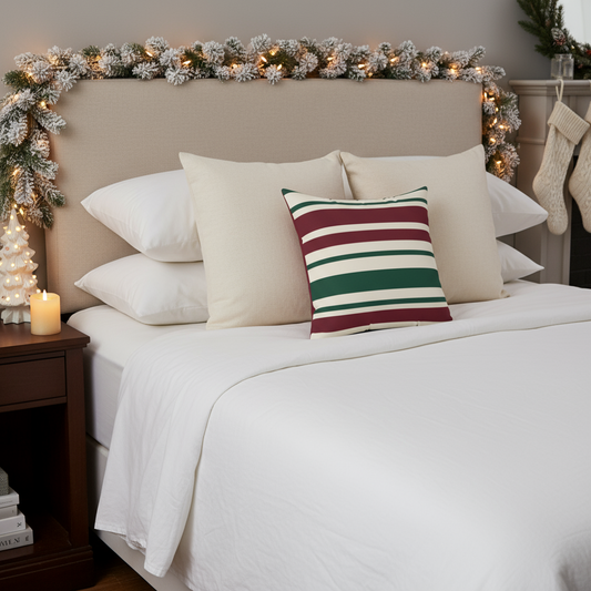 Holiday Square Pillow - Festive Red & Green Striped Throw Pillow