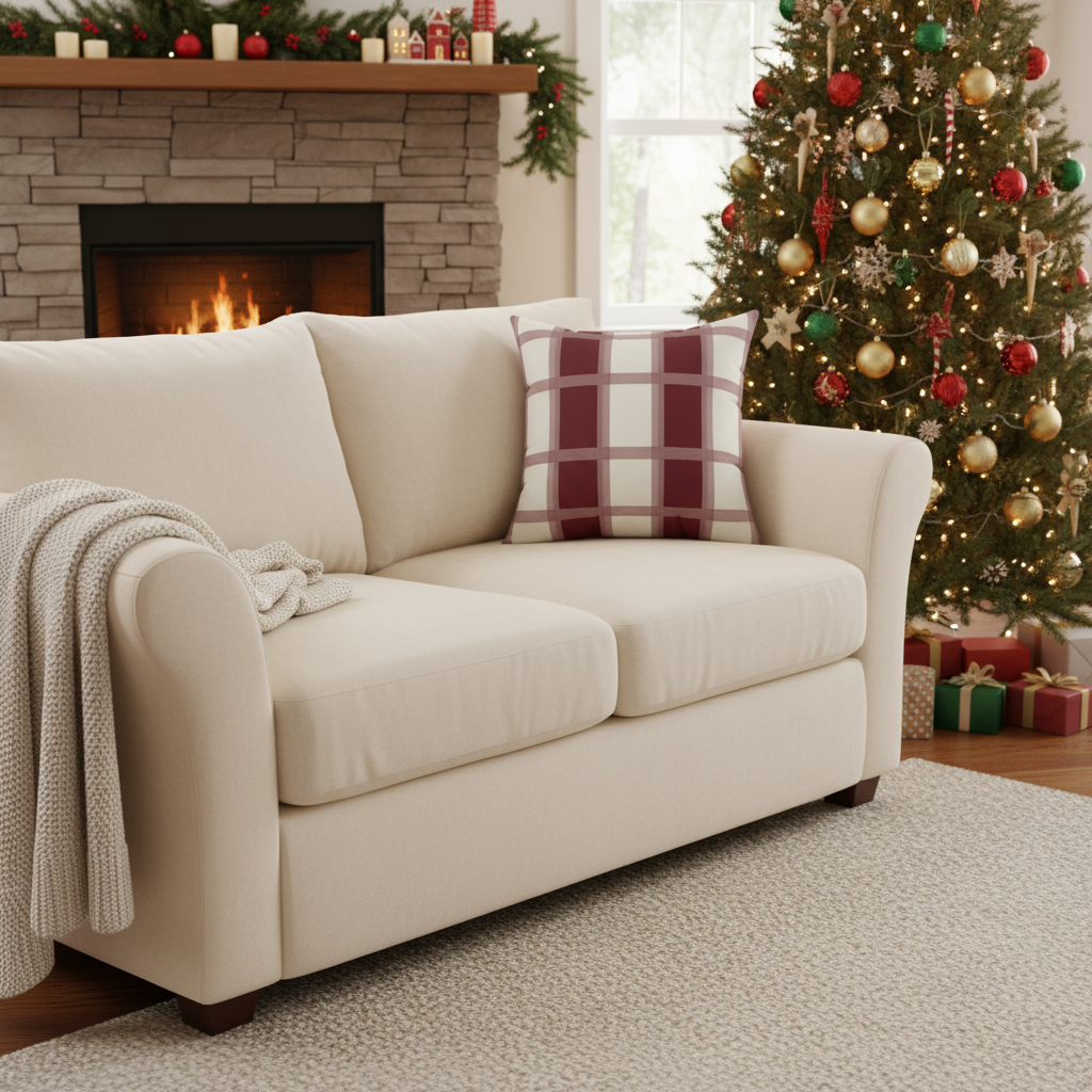 Plaid Square Pillow - Burgundy Cream Check Accent Cushion