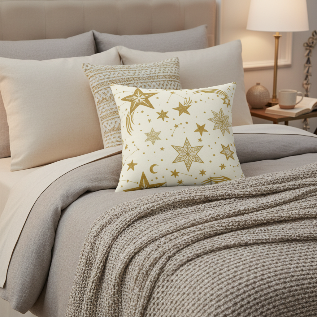 Gold Star Constellation Decorative Pillow — Holiday Accent Cushion