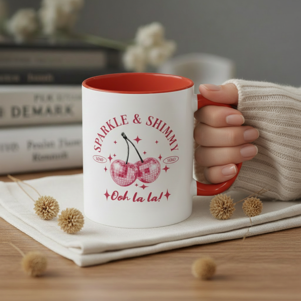 Sparkle & Shimmy Disco Cherry Mug — 'Ooh La La!' Pink Accent 11oz