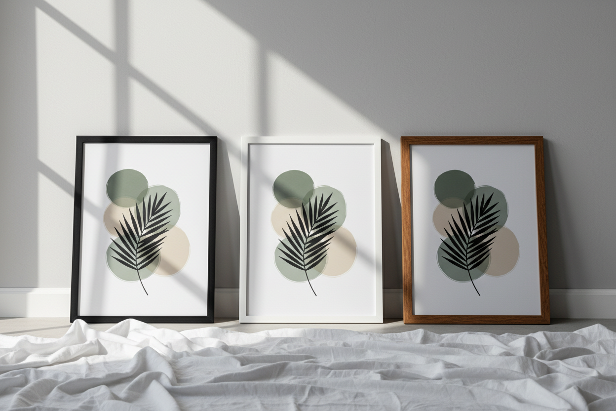 8x10 tropical palm poster in black white and brown frames, small framed wall art
