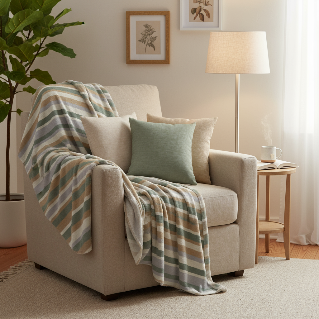 Neutral Home Decor Bundle - Striped Blanket & 3 Pillow Set | Complete Cozy Collection"