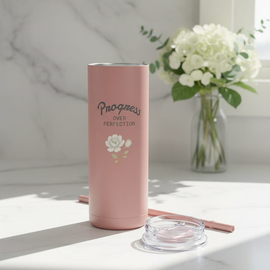 Progress Over Perfection Tumbler Lid Off