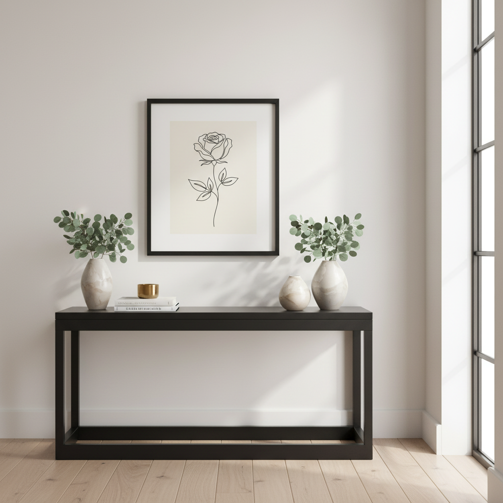 modern minimalist rose line art print decor