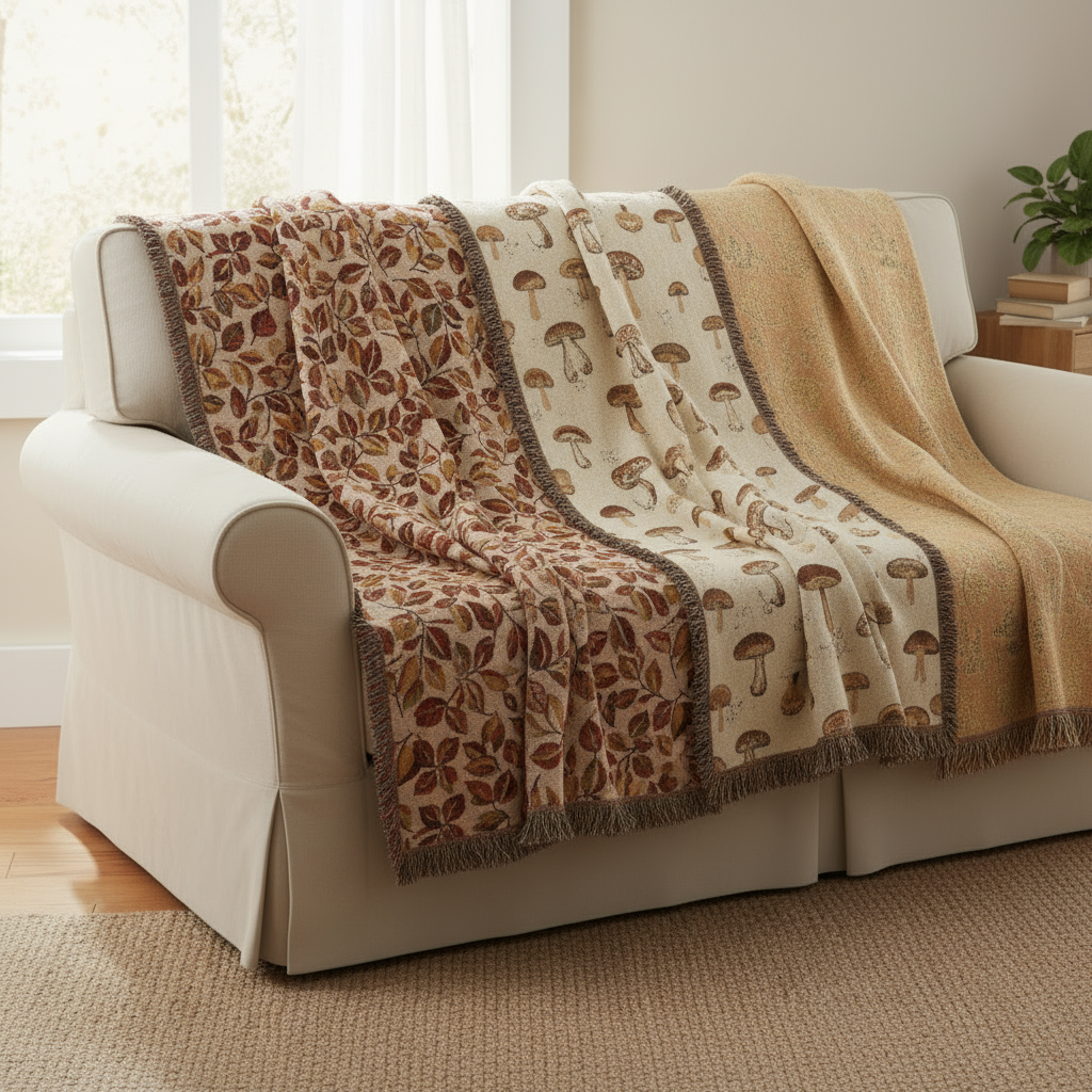 Autumn Home Refresh Bundle - 3 Woven Throw Blankets | Cottagecore Decor Set