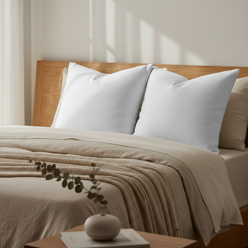 Two white pillows on bed