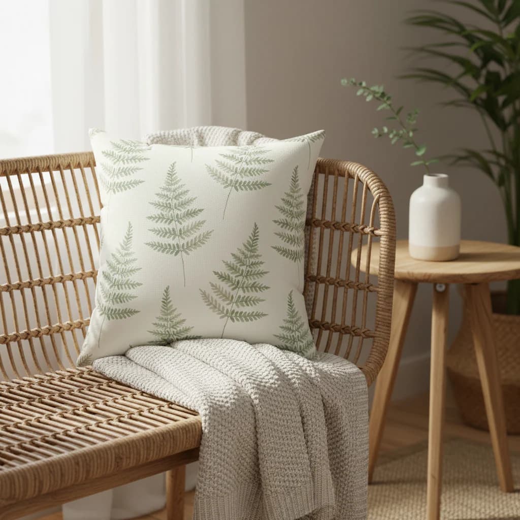 Botanical Fern Throw Pillow - Sage Green Leaf Print - Decorative Cushion | Majesties