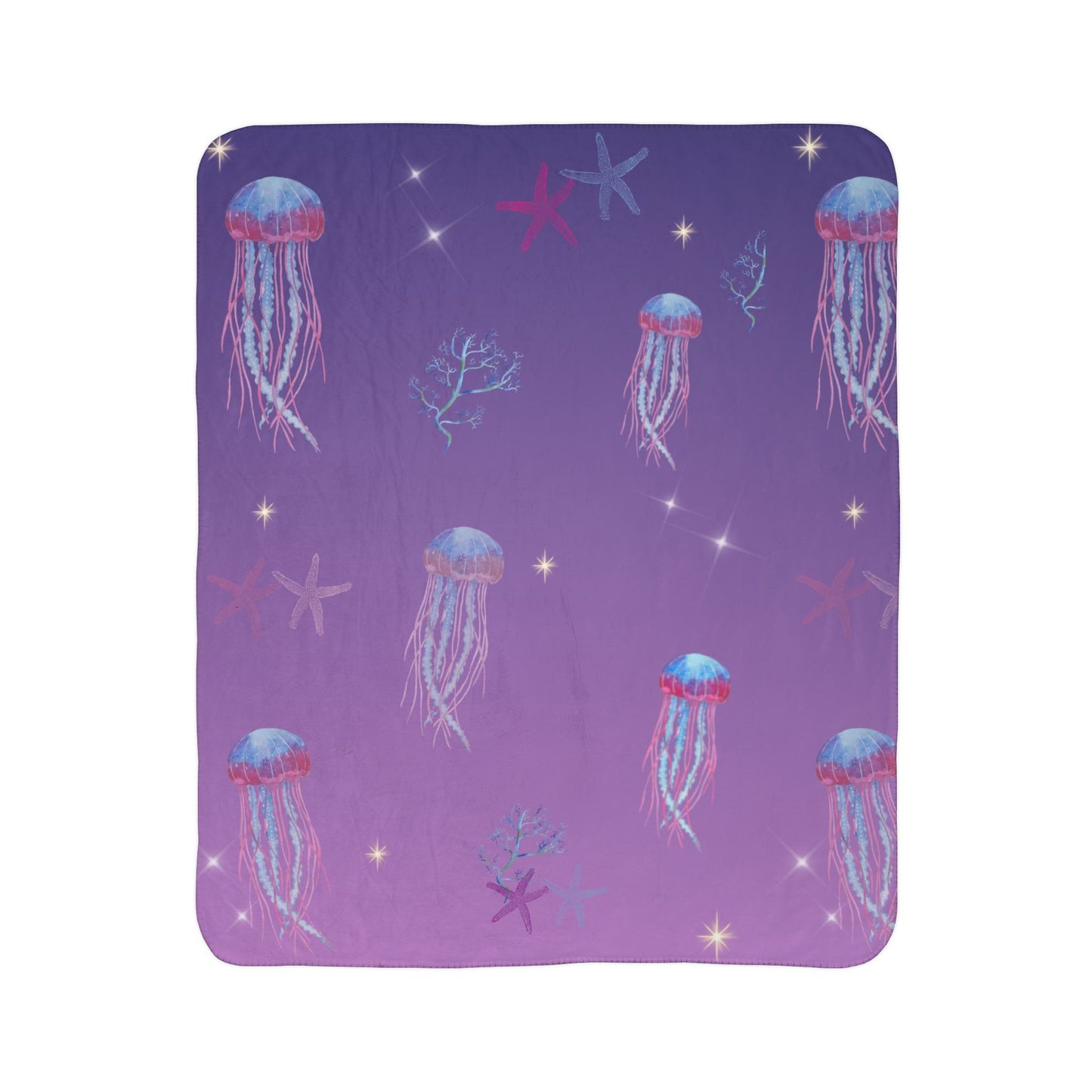 Cozy Jellyfish Fleece Sherpa Blanket, Nautical Throw Blanket