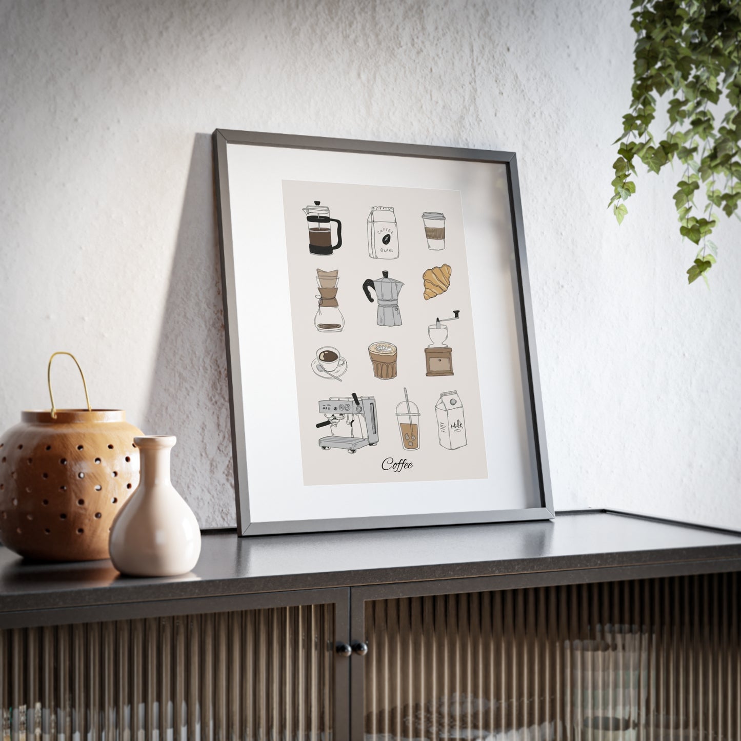 Coffee Icons Framed Poster — Matte Kitchen Wall Art