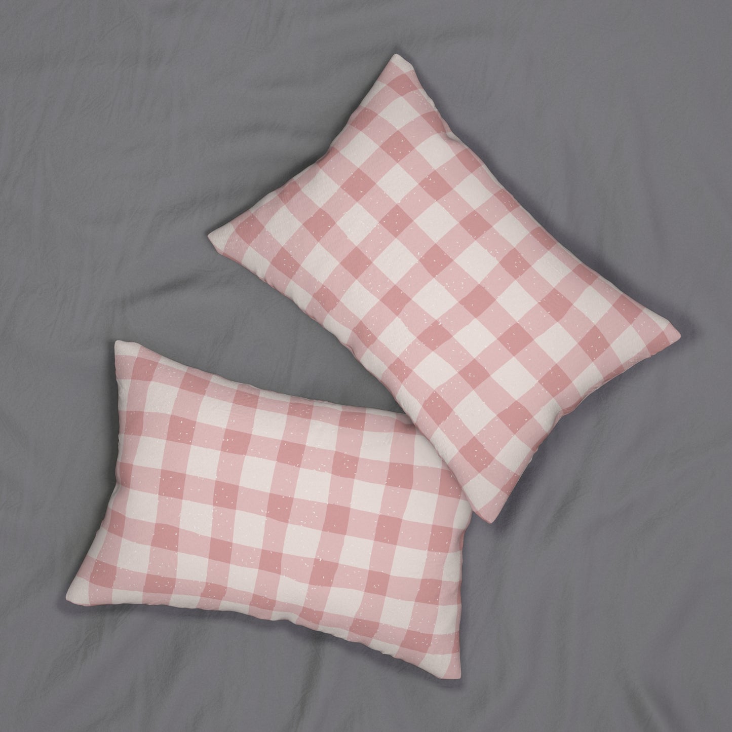 Cozy Pink Check Lumbar Pillow | Decorative Cushion for Home, Throw Pillow