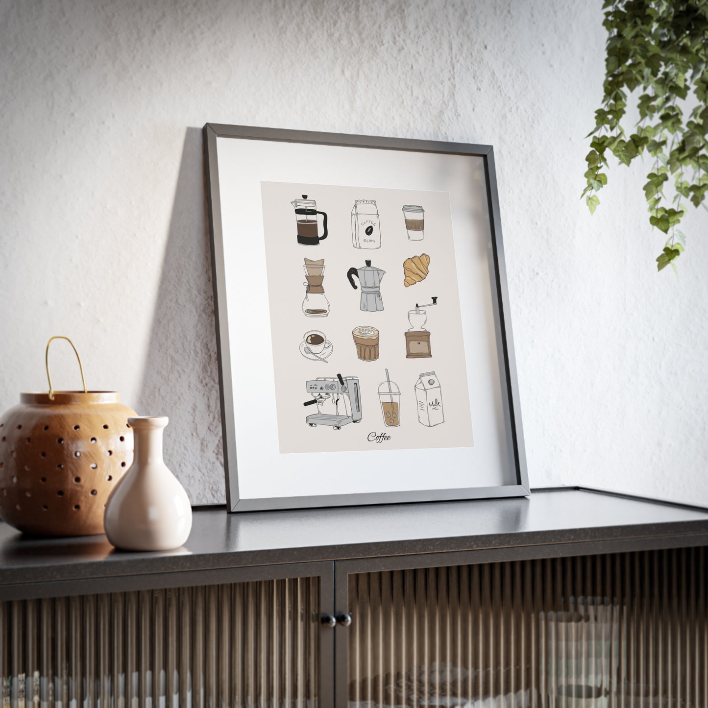 Coffee Icons Framed Poster — Matte Kitchen Wall Art