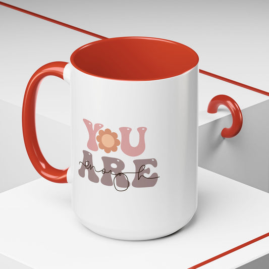 You are enough coffee mug red mixer hand inspirational gift 15oz ceramic cup