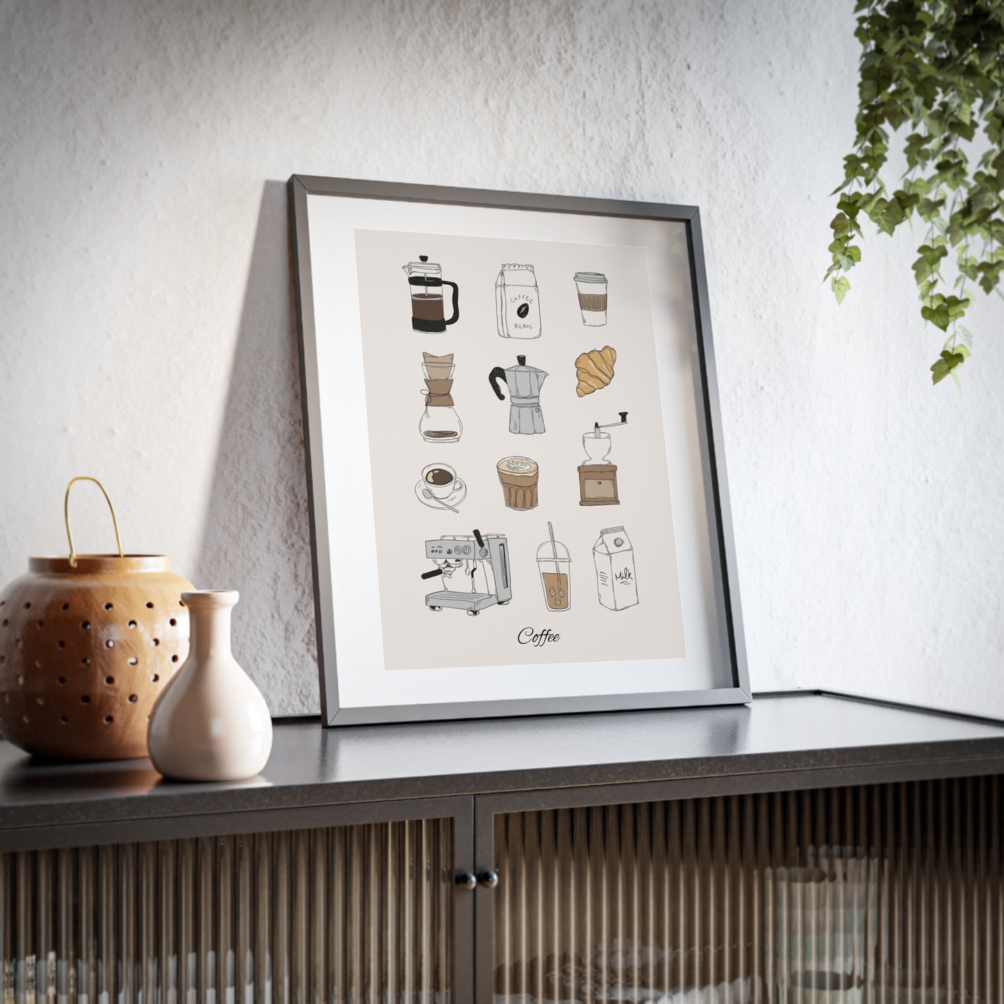 Coffee Icons Framed Poster — Matte Kitchen Wall Art