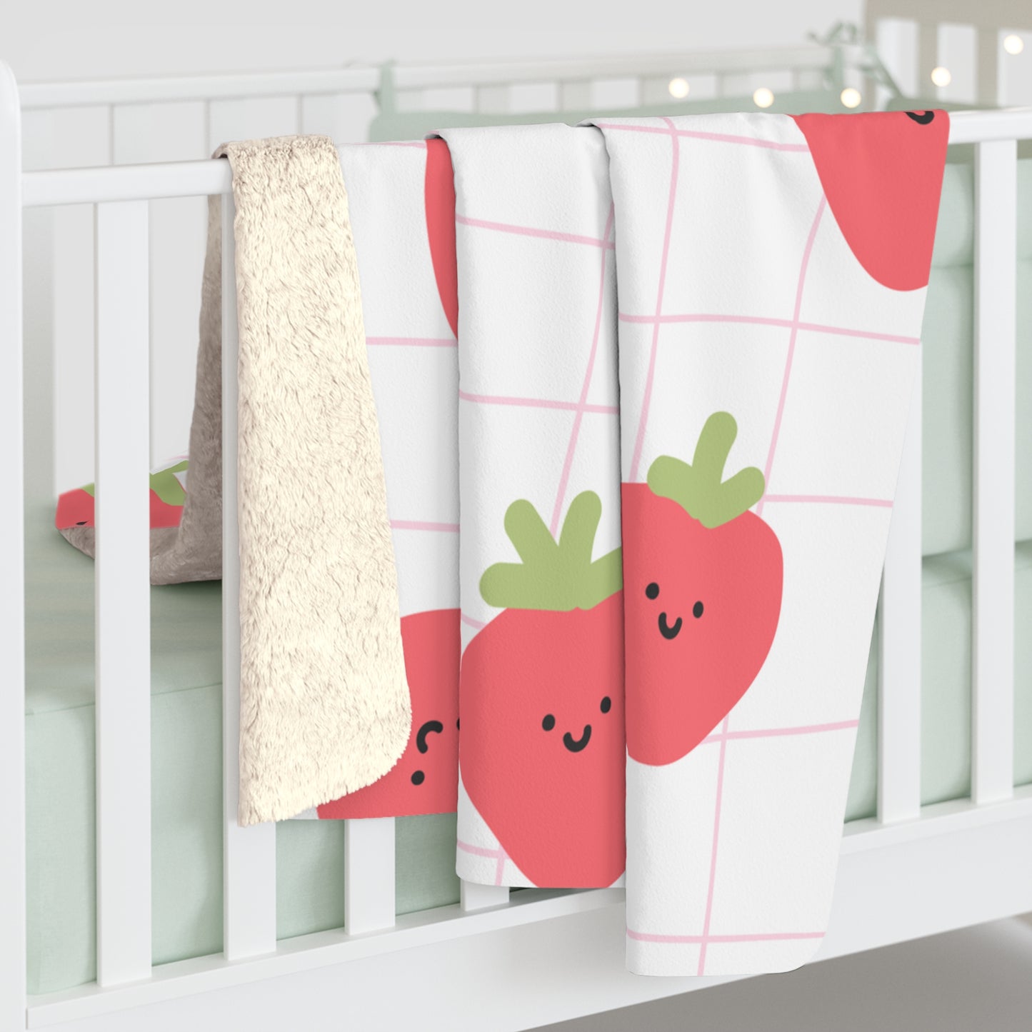 Cute Strawberry Sherpa Fleece Blanket, Perfect Gift for Kids