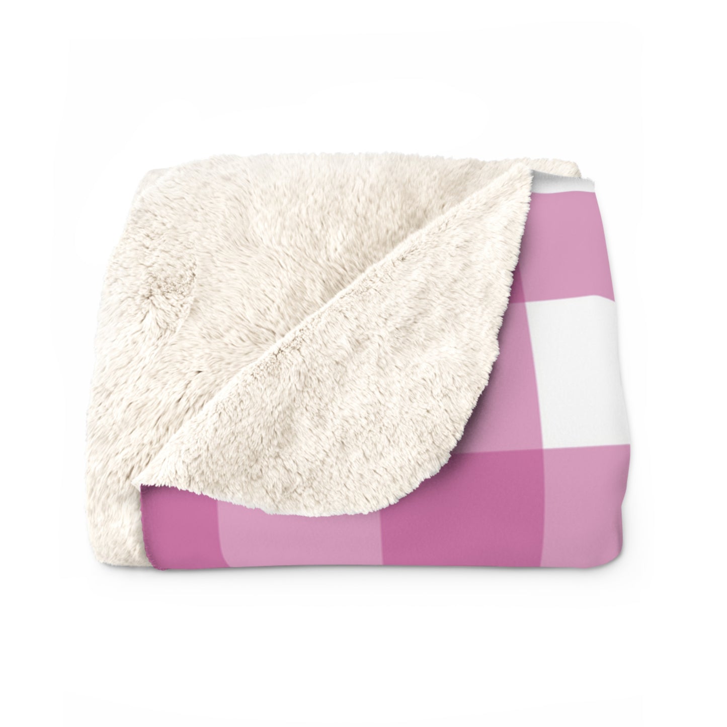 Cozy Pink Gingham Sherpa Fleece Blanket, Soft Throw Blanket