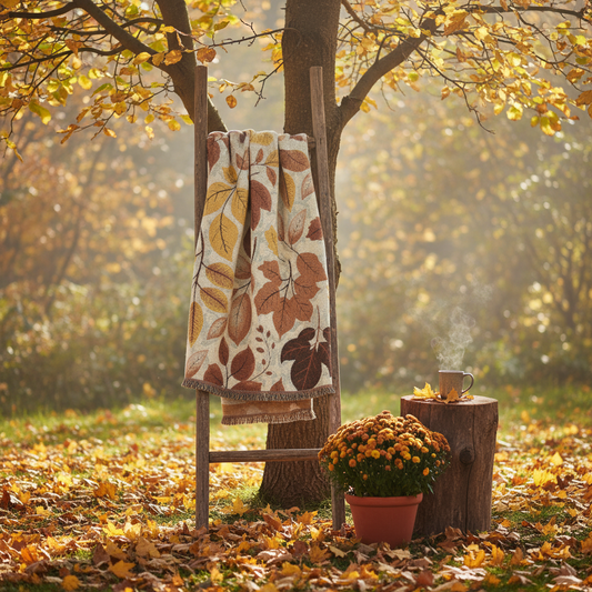 Autumn Leaves Woven Throw Blanket with Fringe