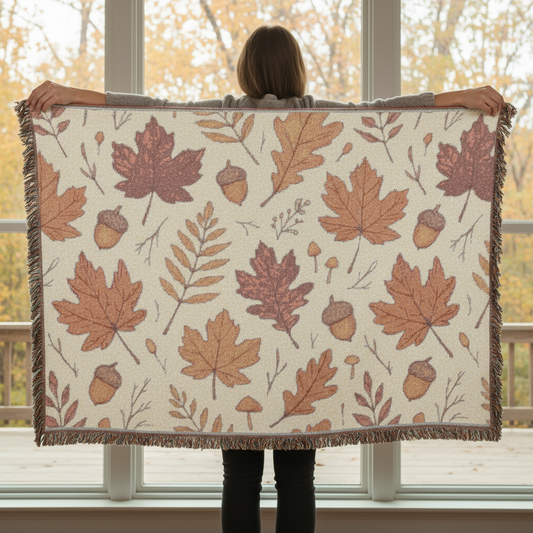 Autumn Leaves Woven Throw Blanket with Fringe