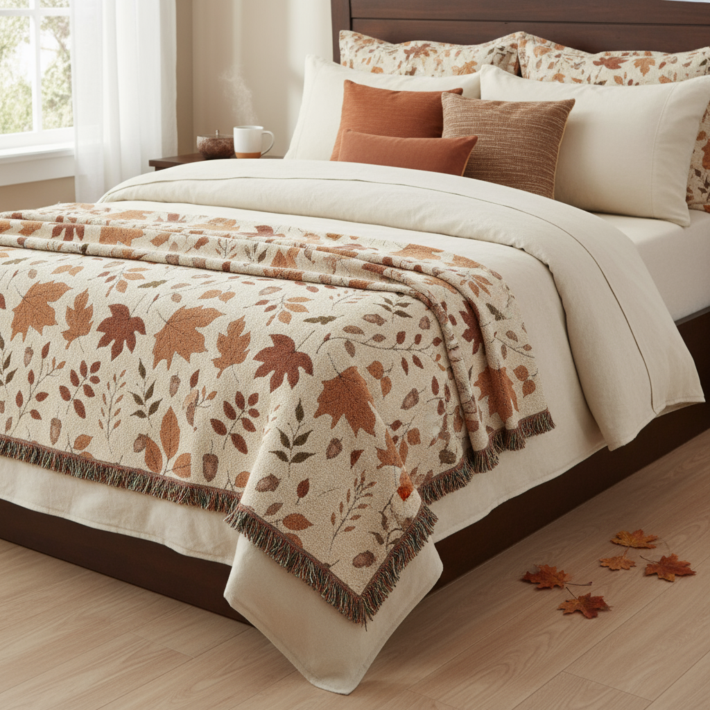 Autumn-Inspired Woven Blanket, Cozy Throw & Fall Decor