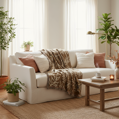 Woven Blanket - Bohemian Leaf Pattern - Nature-Inspired Cozy Throw