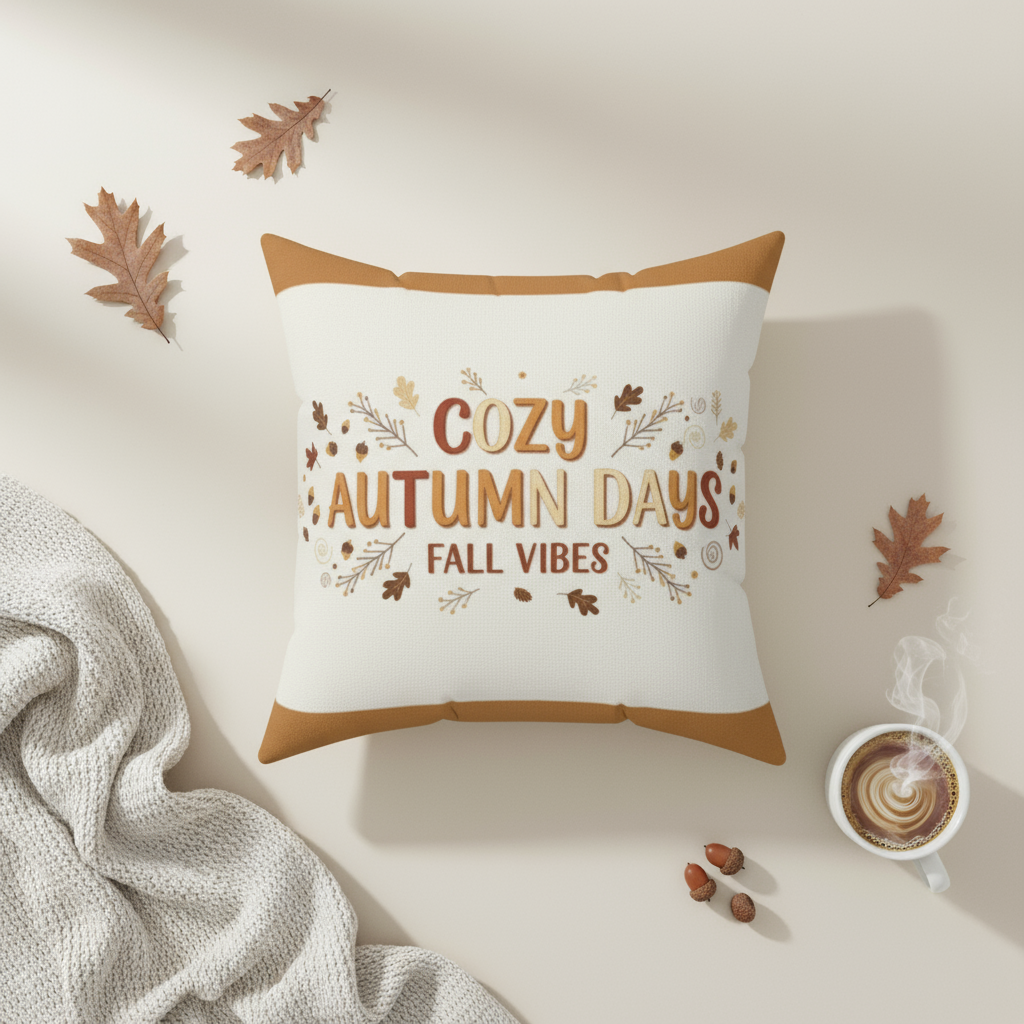 Square Pillow Cozy Autumn Days Decorative Pillow