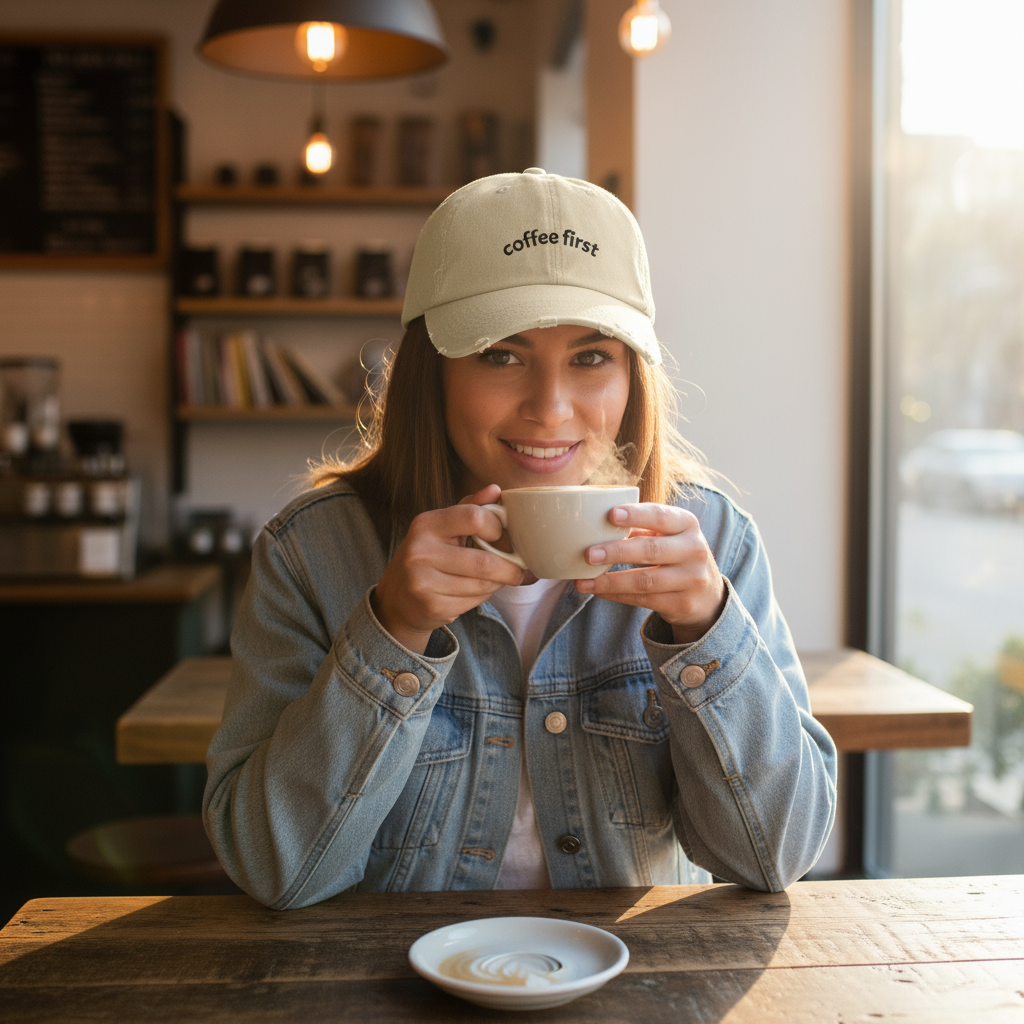 Distressed Cap - Coffee First