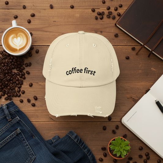 Distressed Cap - Coffee First