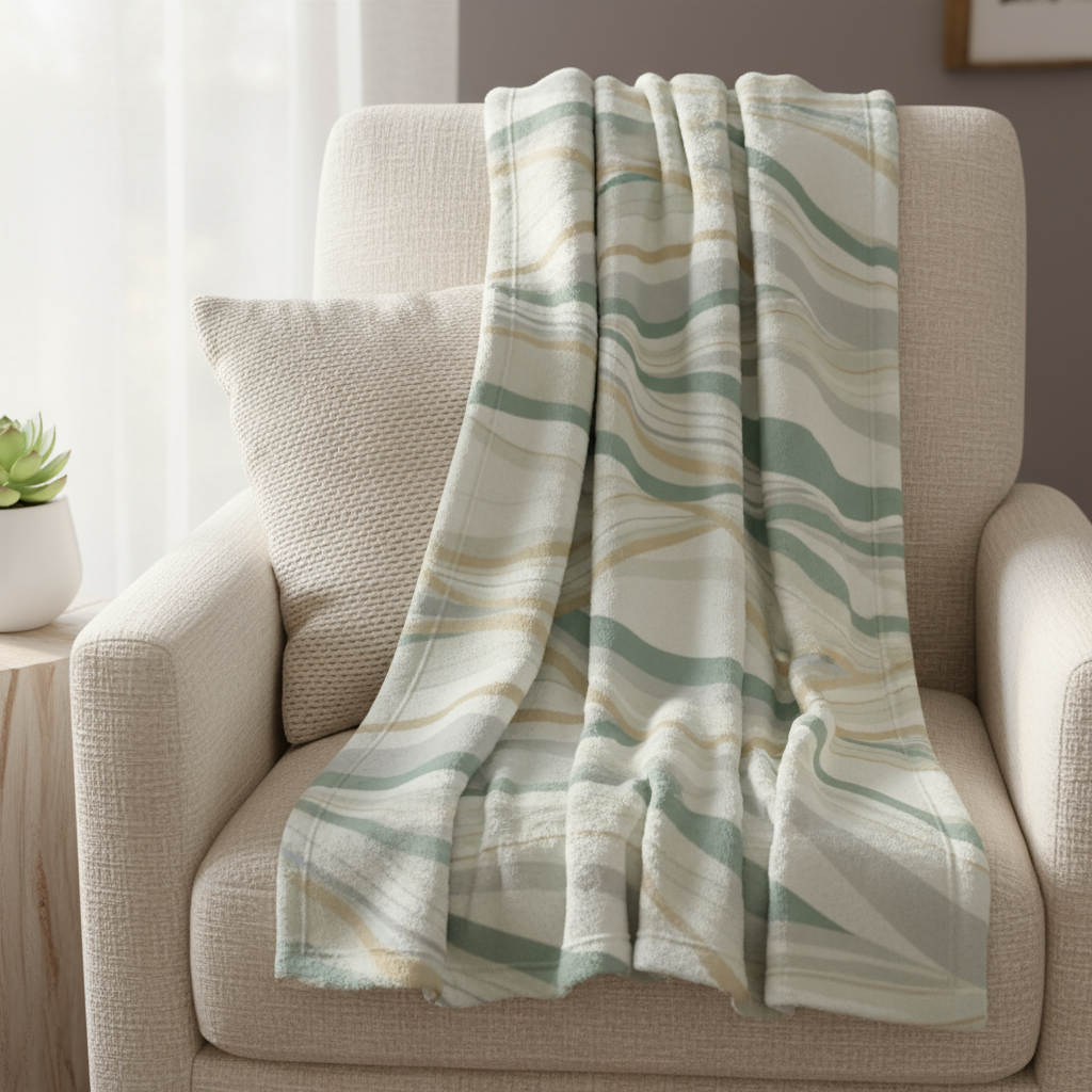 Minky Blanket - Cozy Abstract Soft Waves Design