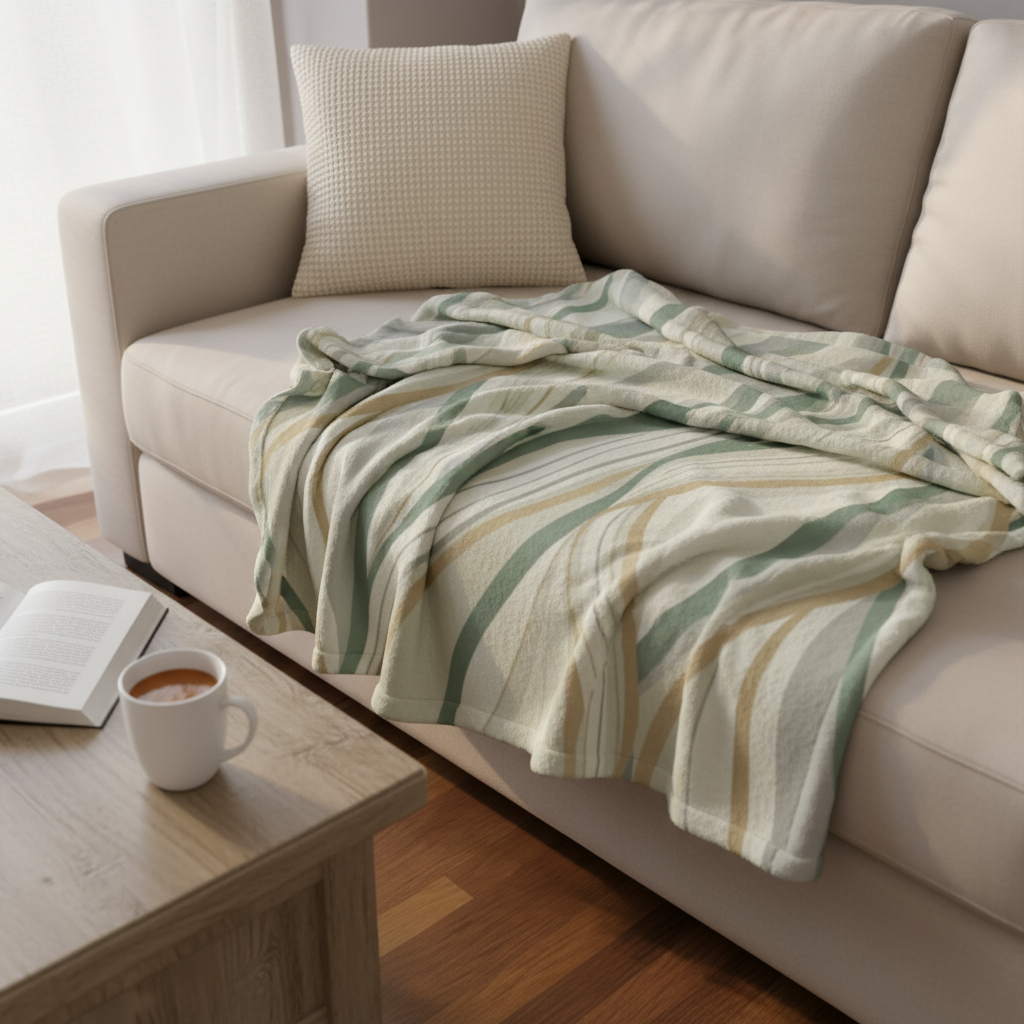 Minky Blanket - Cozy Abstract Soft Waves Design