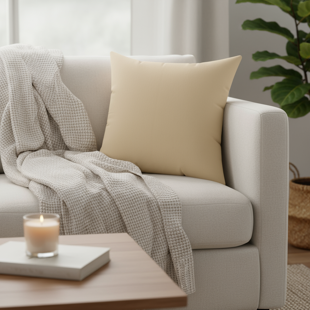 Beige Square Pillow - Neutral Throw Pillow | Cozy Home Decor Accent