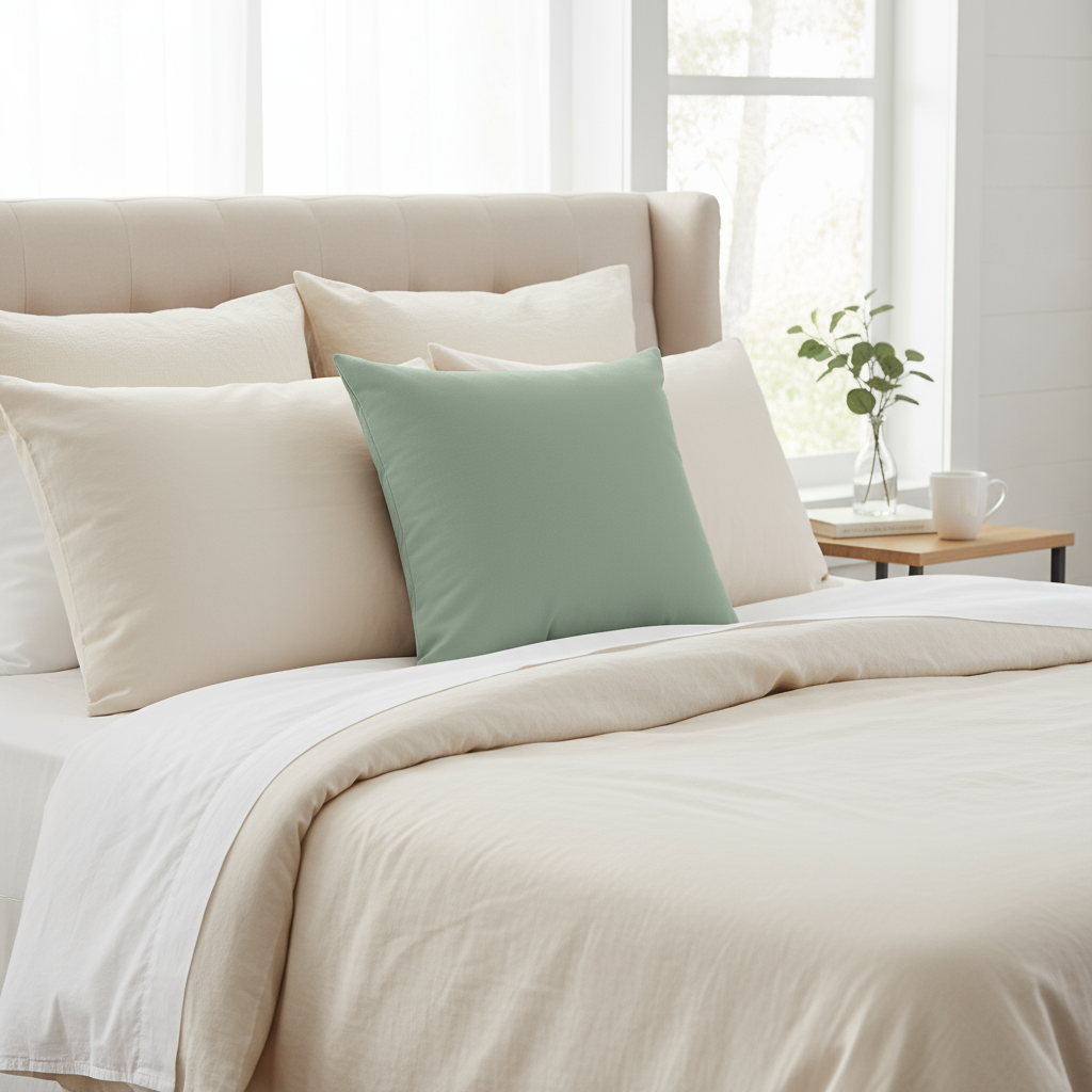 Sage Green Square Pillow - Neutral Throw Pillow | Cozy Home Decor Accent