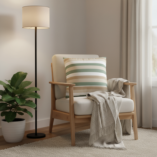 Striped pillowcase on furniture - modern poly canvas throw pillow for contemporary living room
