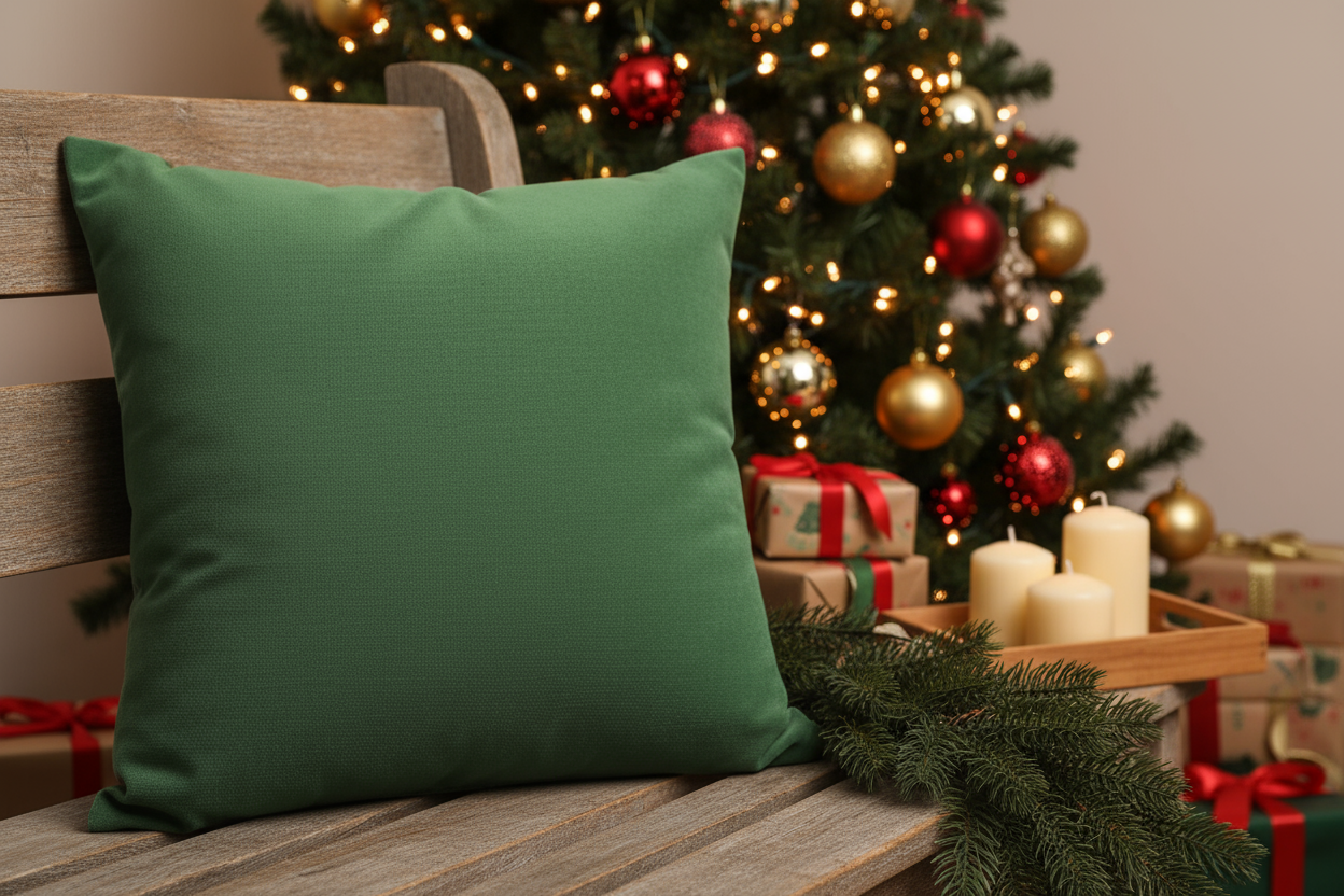 Green Square Pillow for Home Décor