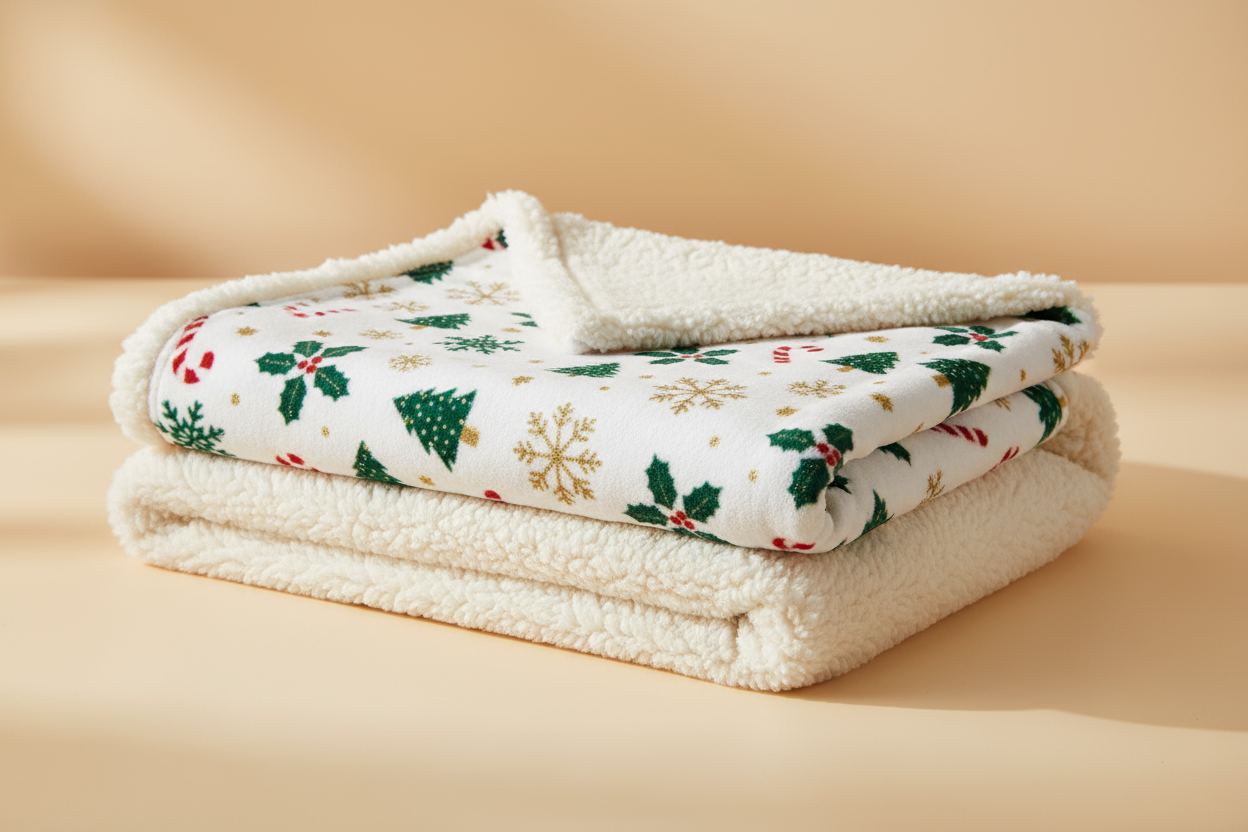 Christmas Sherpa Fleece Blanket - Festive Holiday Throw