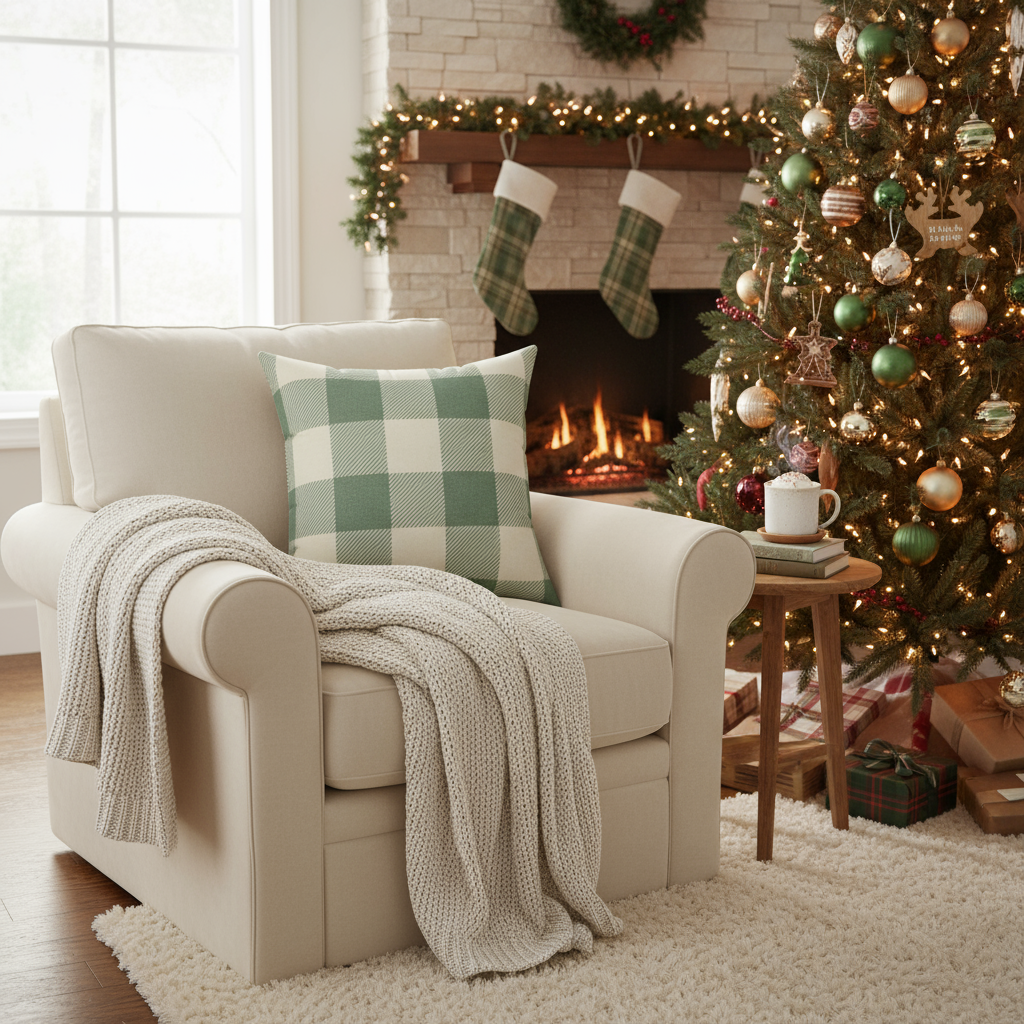 Farmhouse Green Plaid Pillow