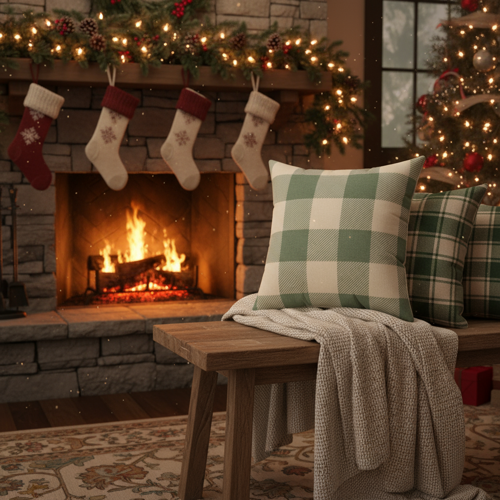 Farmhouse Green Plaid Pillow