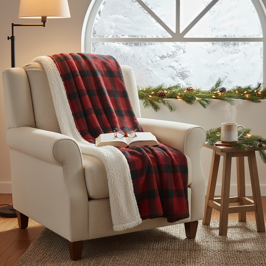 Sherpa Blanket - Cozy Red and Black Plaid Design