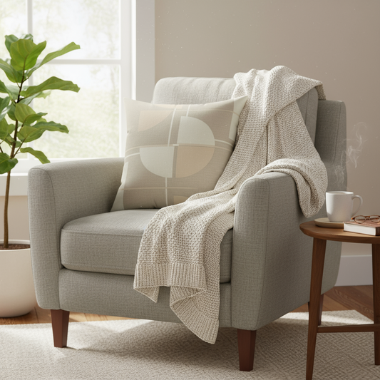 Square Pillow - Modern Geometric Decorative - Neutral Mid Century Throw Cushion