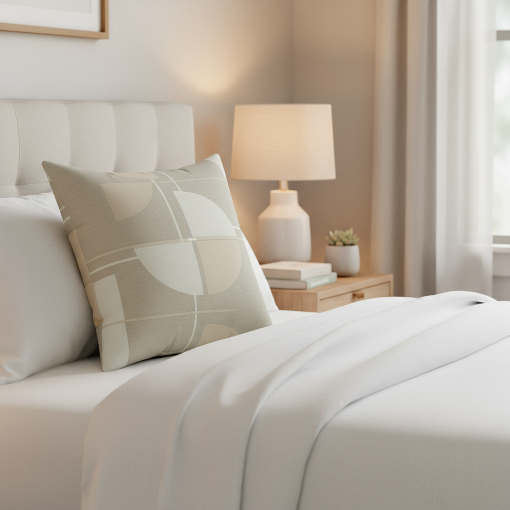 Square Pillow - Modern Geometric Decorative - Neutral Mid Century Throw Cushion