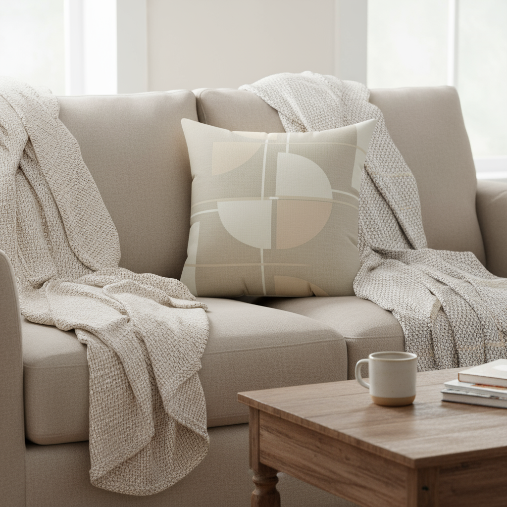 Square Pillow - Modern Geometric Decorative - Neutral Mid Century Throw Cushion