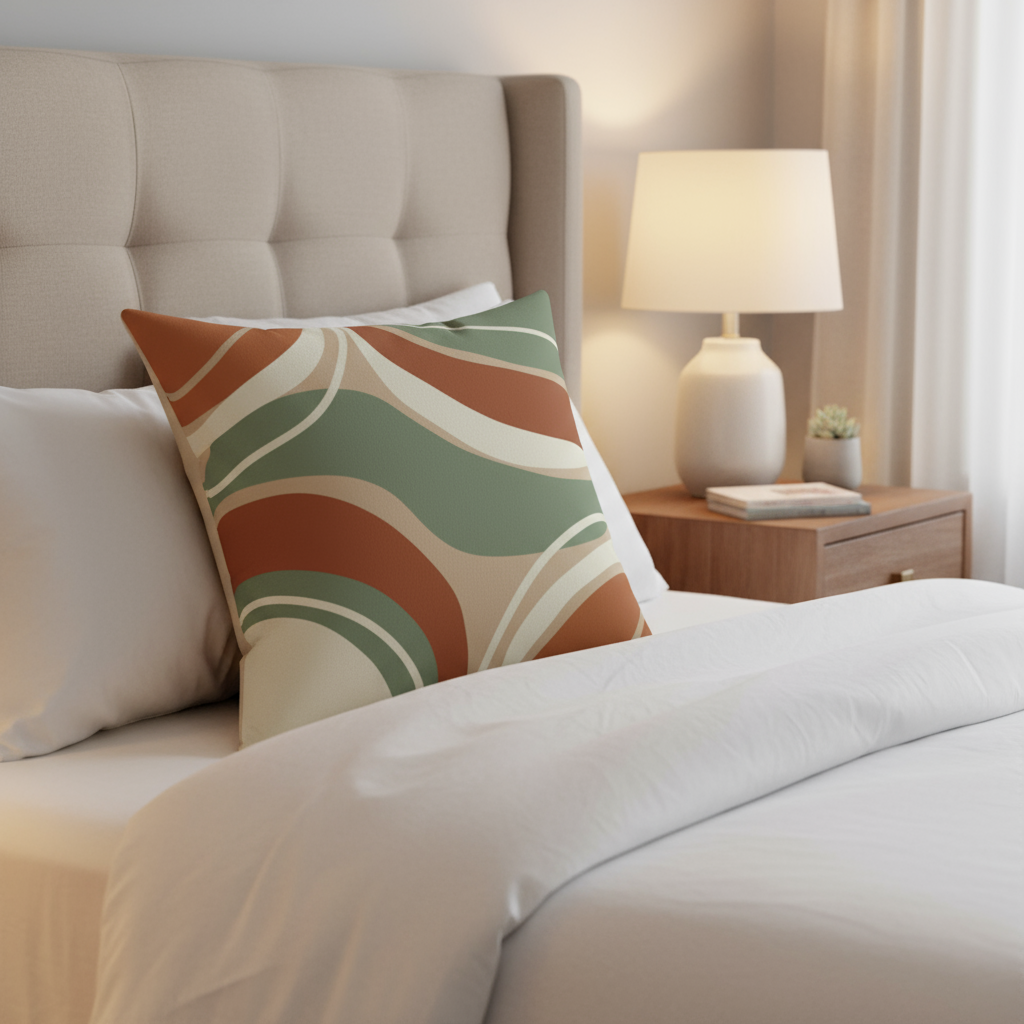 Square Pillow - Abstract Retro Wave Earth Tones Decorative Cushion