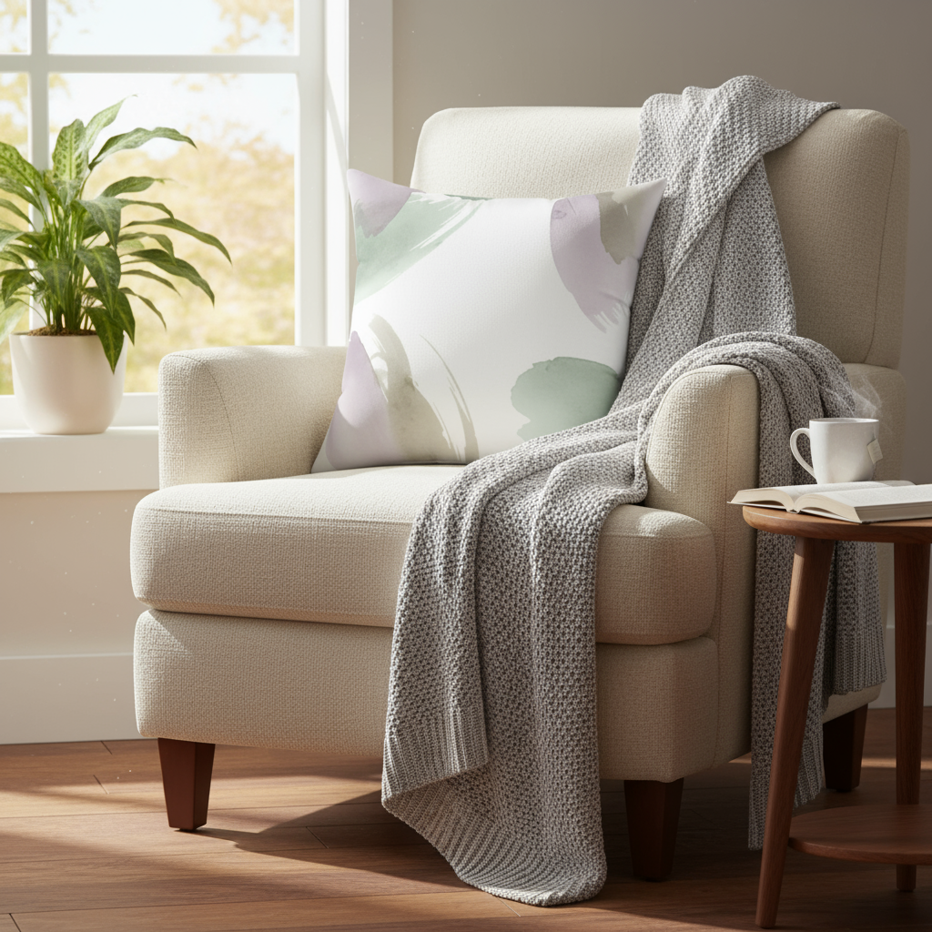 Square Pillow - Abstract Watercolor Brushstroke Pillow - Soft Green & Lavender Decorative Throw